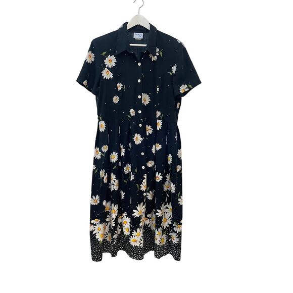 bedford fair Dresses & Skirts - Vintage Women's Black Daisy Floral Button Front Midi Dress Bedford Fair Size 20